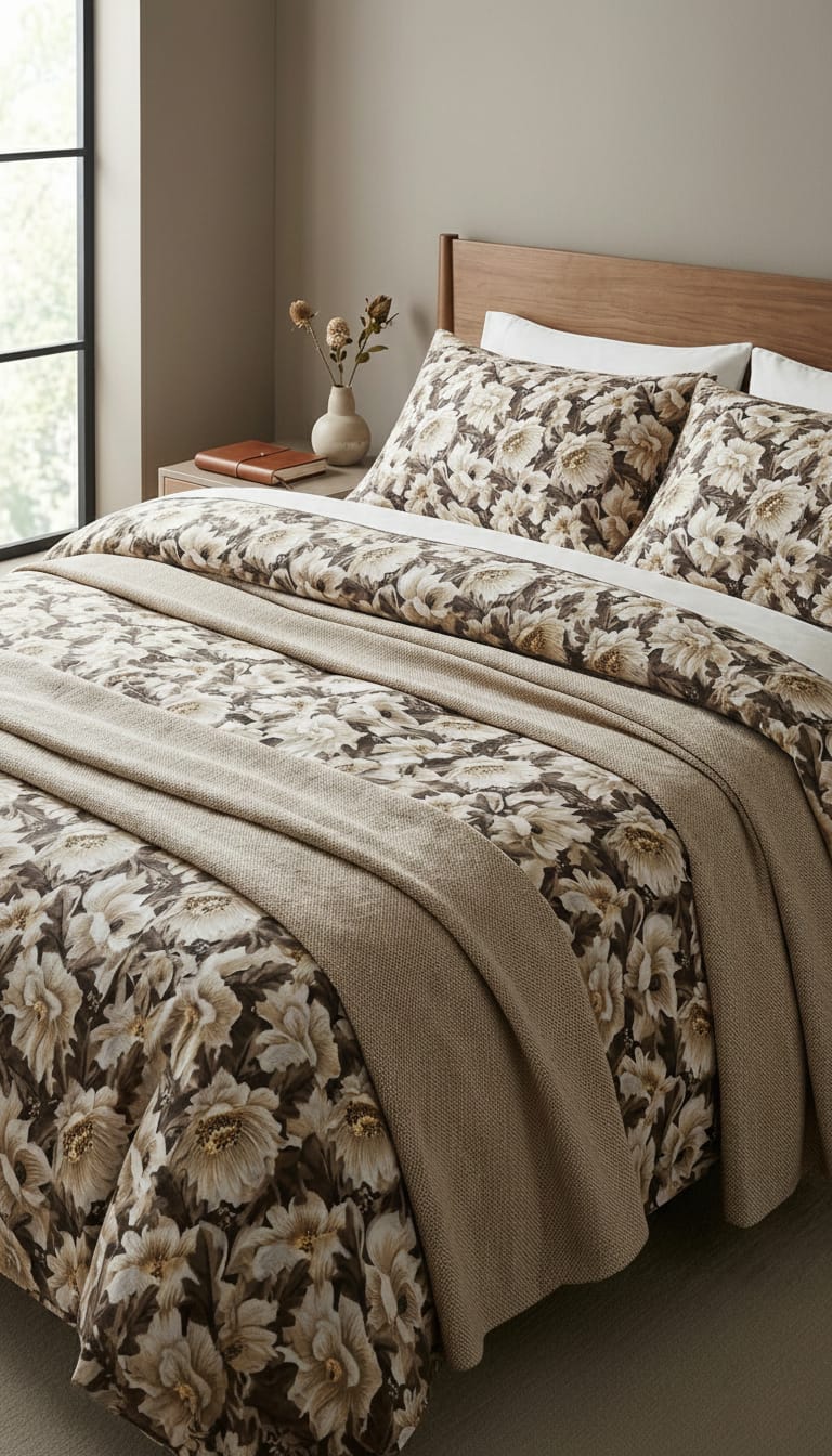 BEJ ÇİÇEKLİ ÇİFT KİŞİLİK NEVRESİM TAKIMI