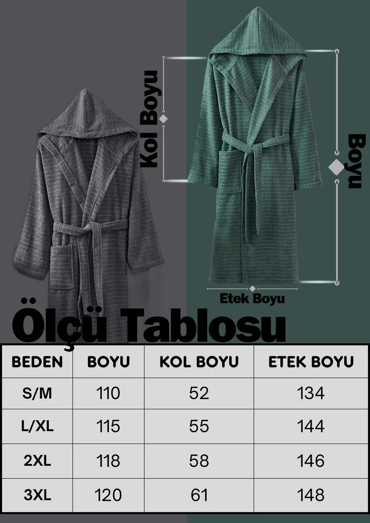 Joyce Antrasit Yeşil Pamuklu Kapüşonlu Çift Bornoz