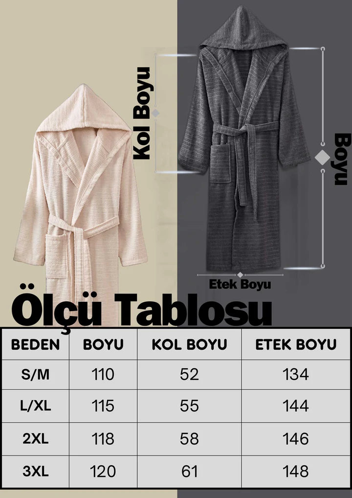 Joyce Kiremit Krem Pamuklu Kapüşonlu Çift Bornoz