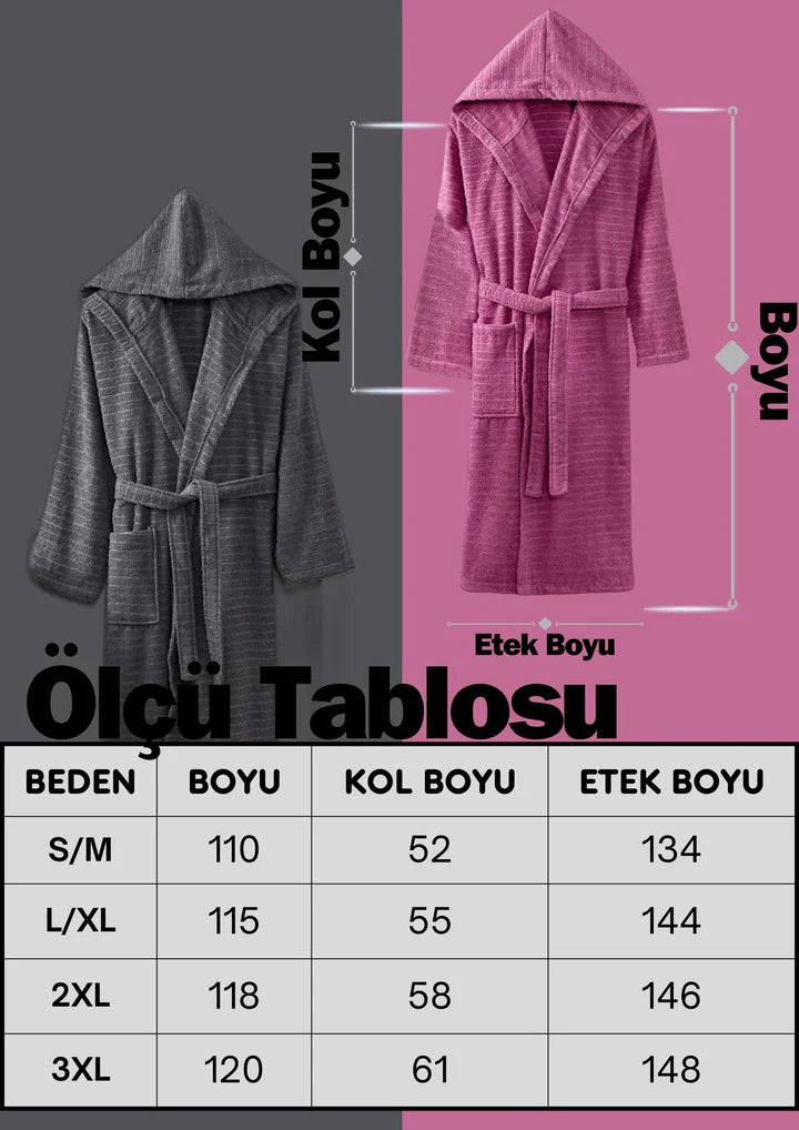 Joyce Pembe Antrasit Pamuklu Kapüşonlu Çift Bornoz