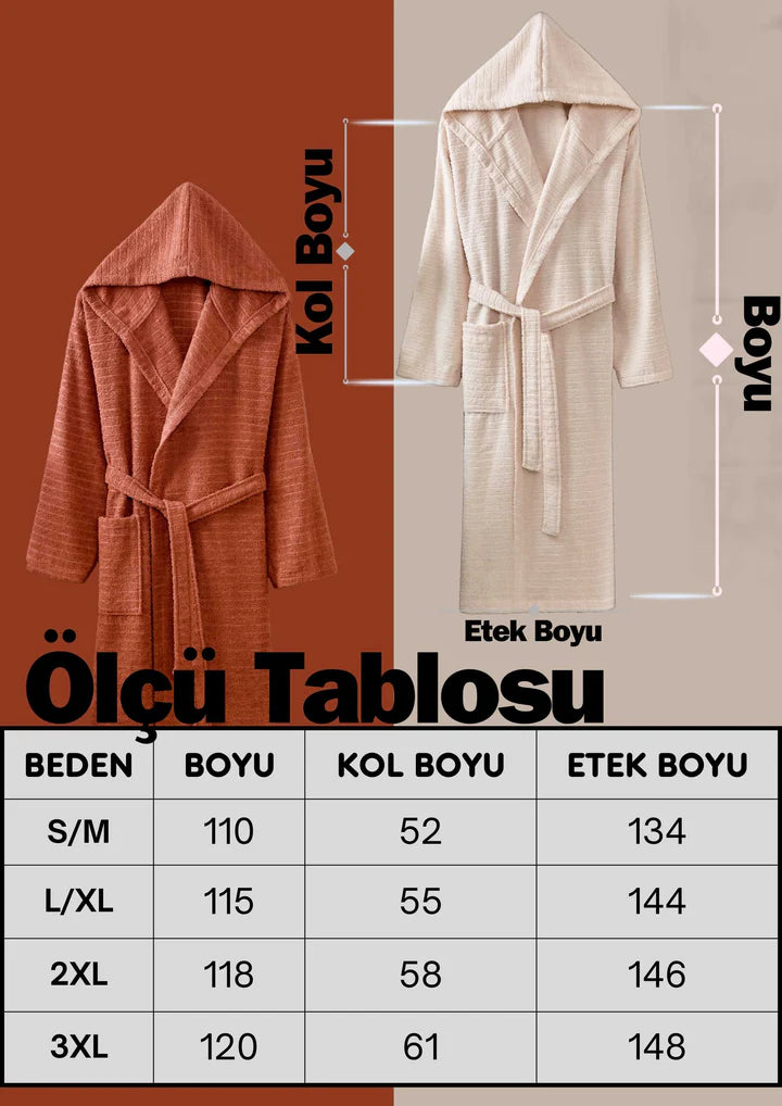 Joyce Kiremit Krem Pamuklu Kapüşonlu Çift Bornoz