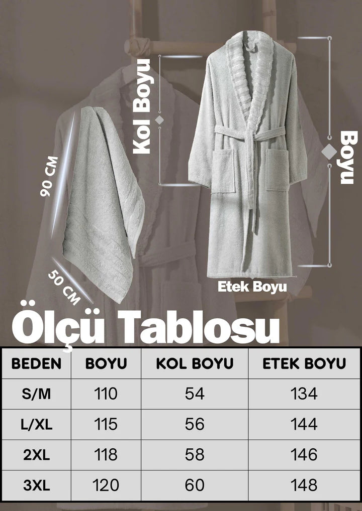 Gri Pamuklu Natalia Havlulu Bornoz