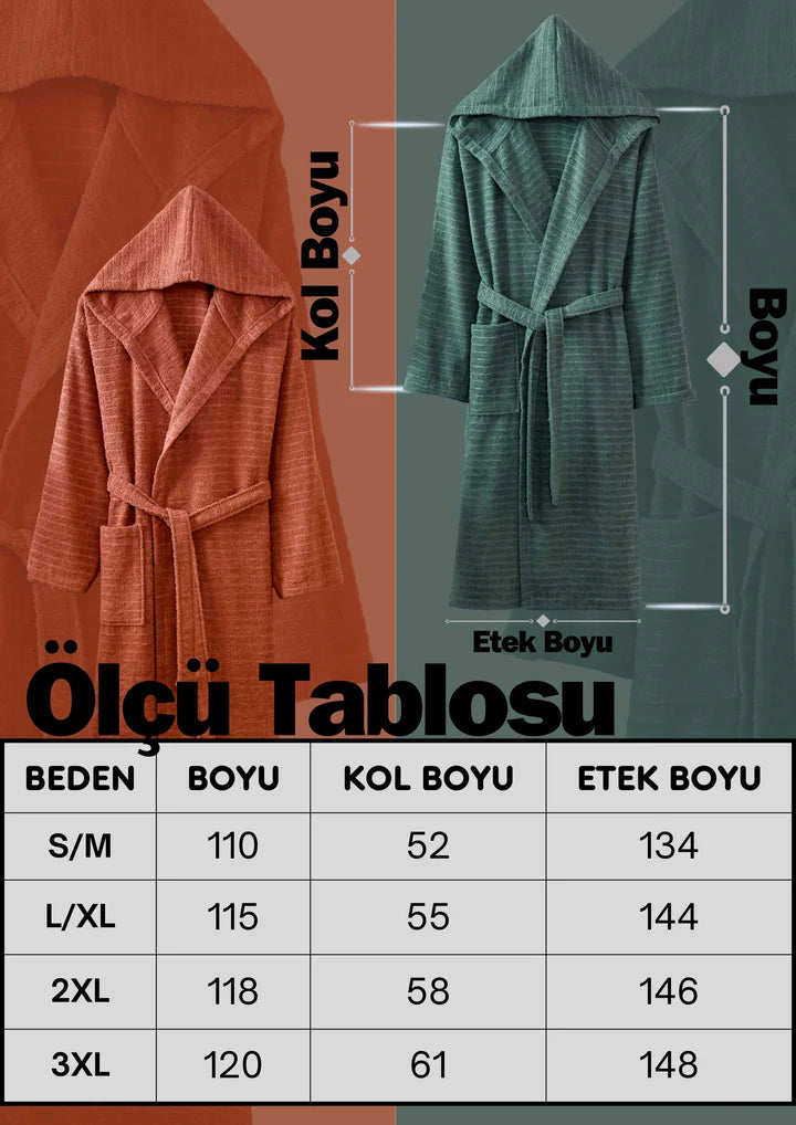 Joyce Kiremit Yeşil Pamuklu Kapüşonlu Çift Bornoz