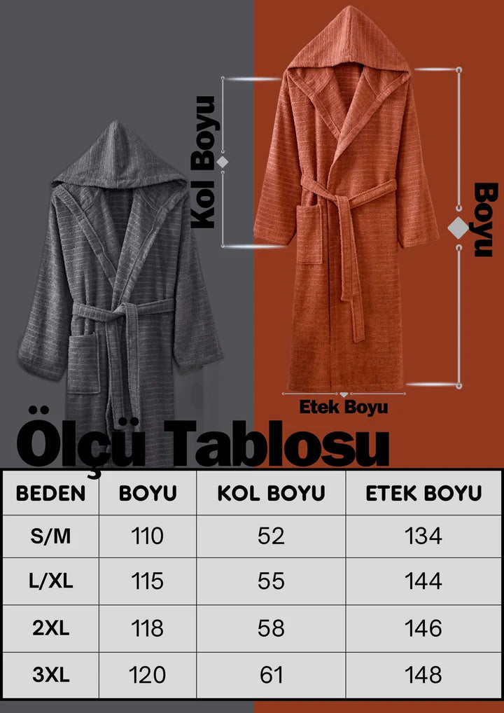 Joyce Kiremit Antrasit Pamuklu Kapüşonlu Çift Bornoz