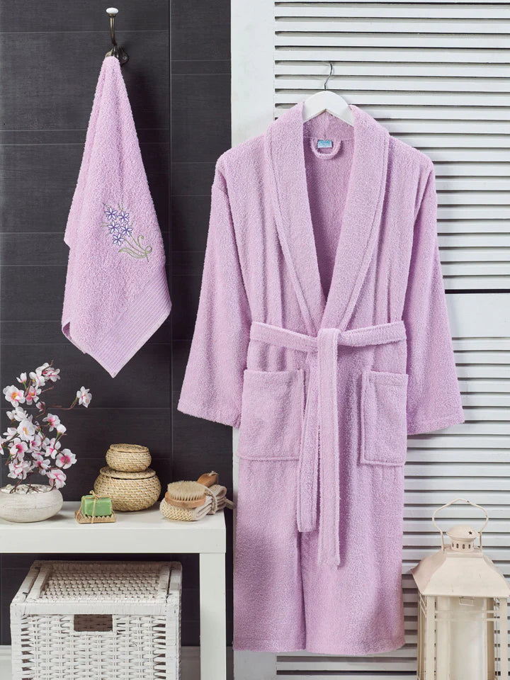 Pamuklu Havlulu Bornoz 2'li Set