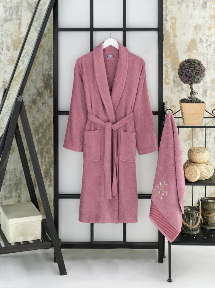 Pamuklu Havlulu Bornoz 2'li Set