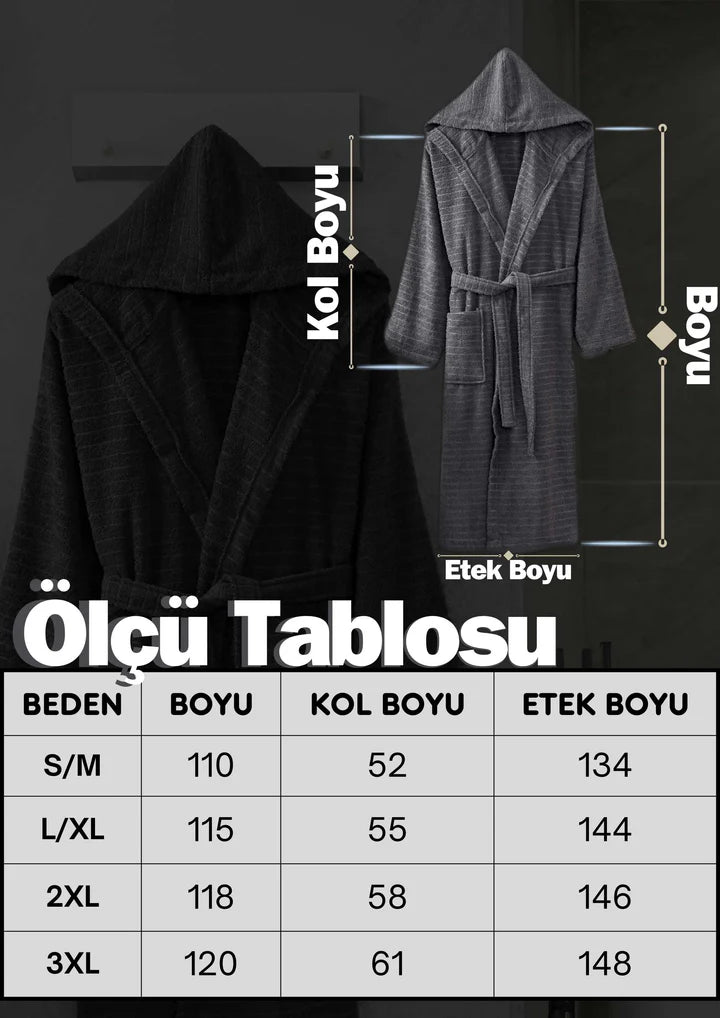 Karen Tekli Pamuklu Kapüşonlu Bornoz