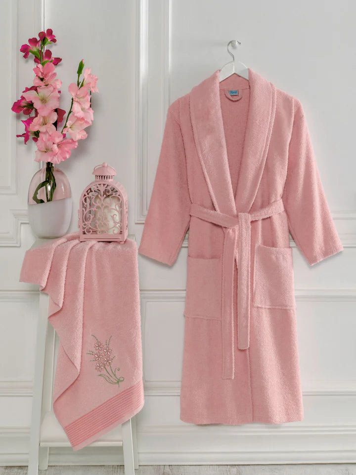 Pamuklu Havlulu Bornoz 2'li Set