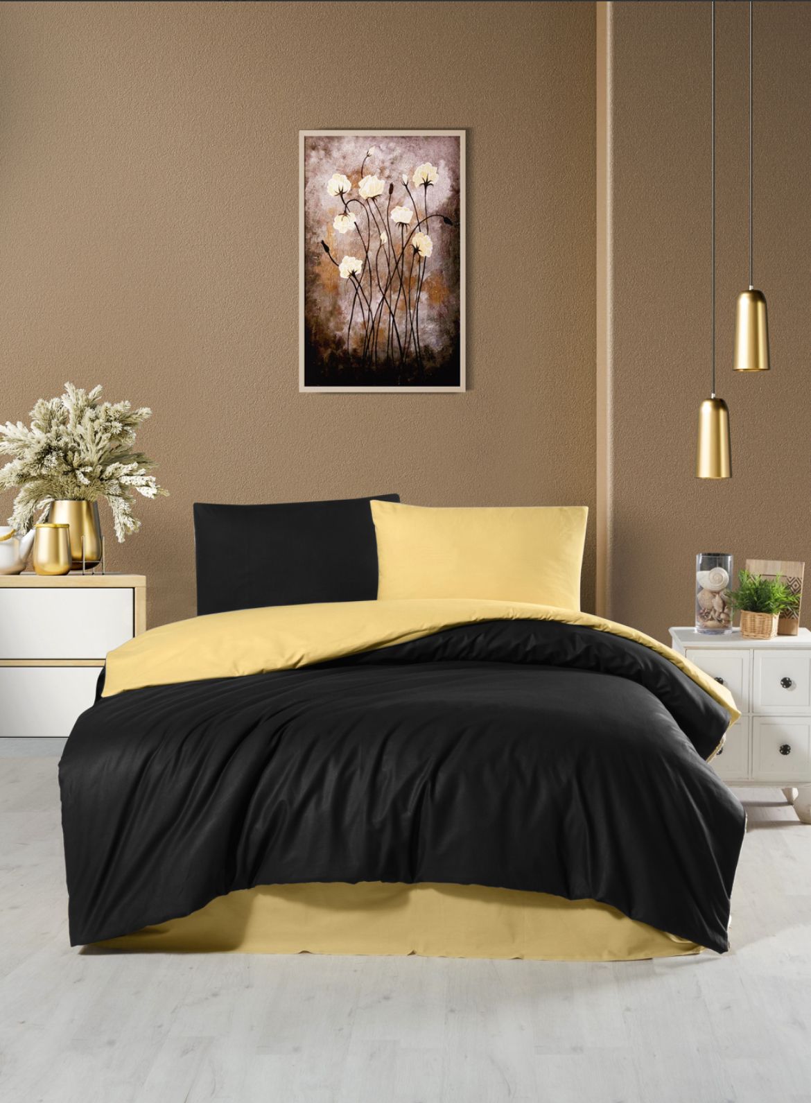 Sarı Siyah Trend %100 Pamuk Nevresim Takımı