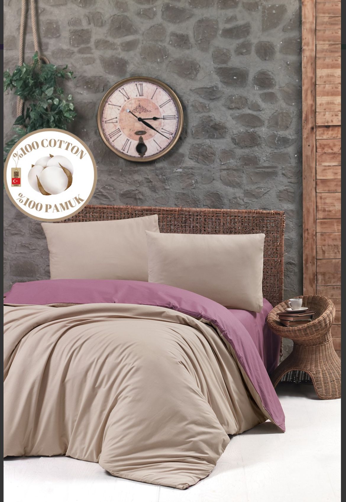 Bordo Bej Trend %100 Pamuk Nevresim Takımı