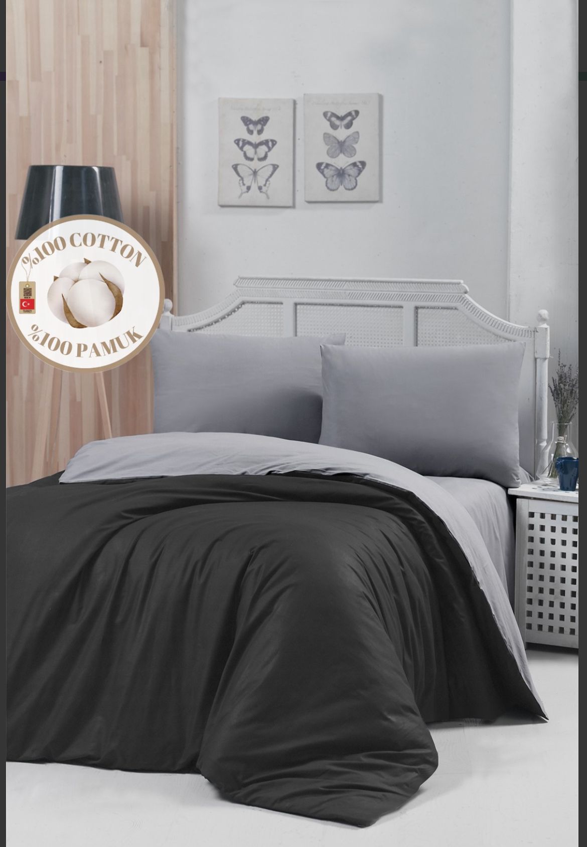 Siyah Gri Trend %100 Pamuk Nevresim Takımı