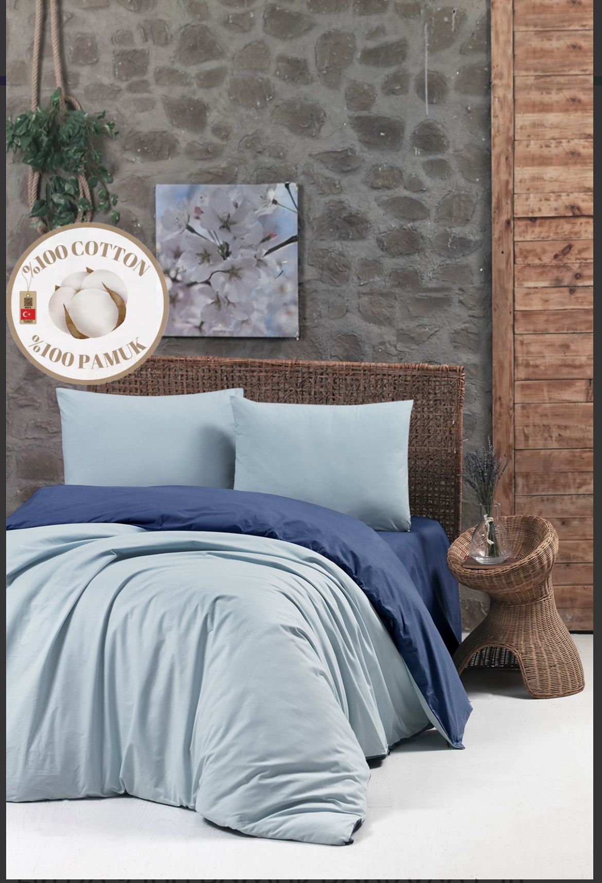 Mint Lacivert Trend %100 Pamuk Nevresim Takımı