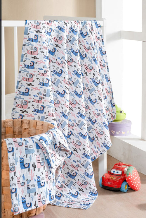 2'li %100 Pamuk Müslin Kumaş Tek Kat Bebek Örtüsü-Battaniyesi