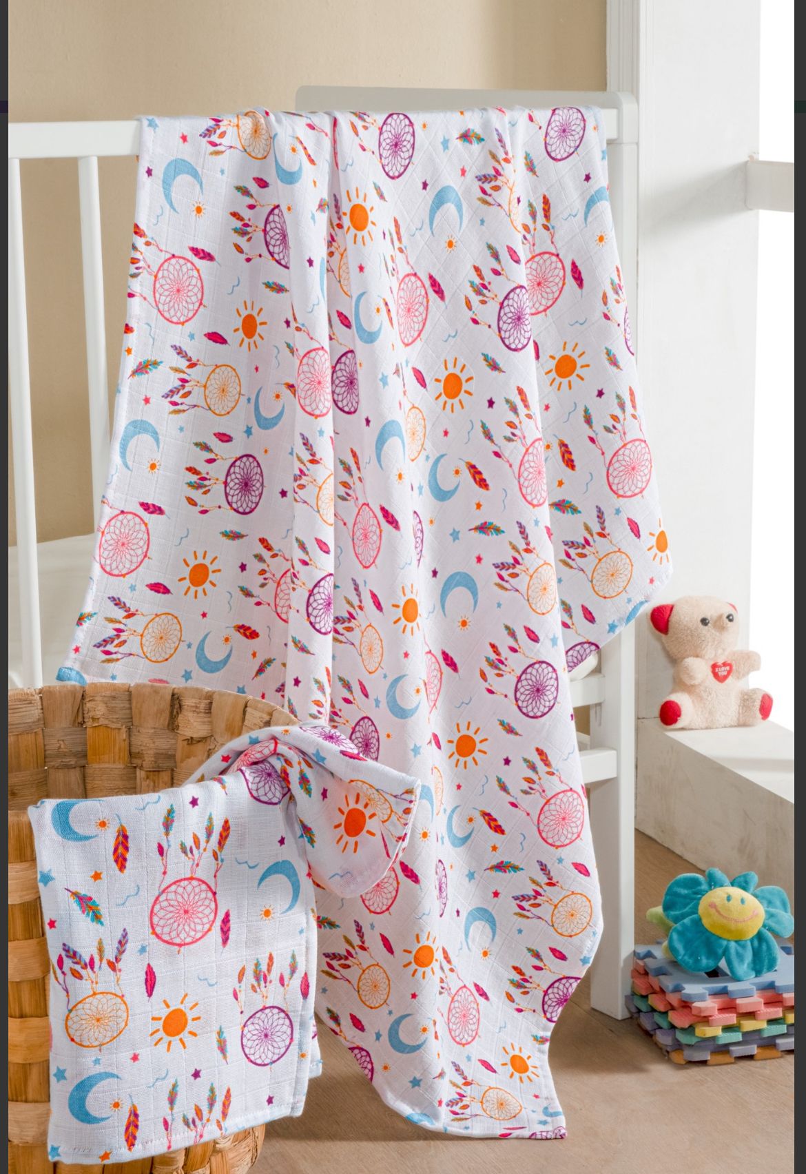 2'li %100 Pamuk Müslin Kumaş Tek Kat Bebek Örtüsü-Battaniyesi