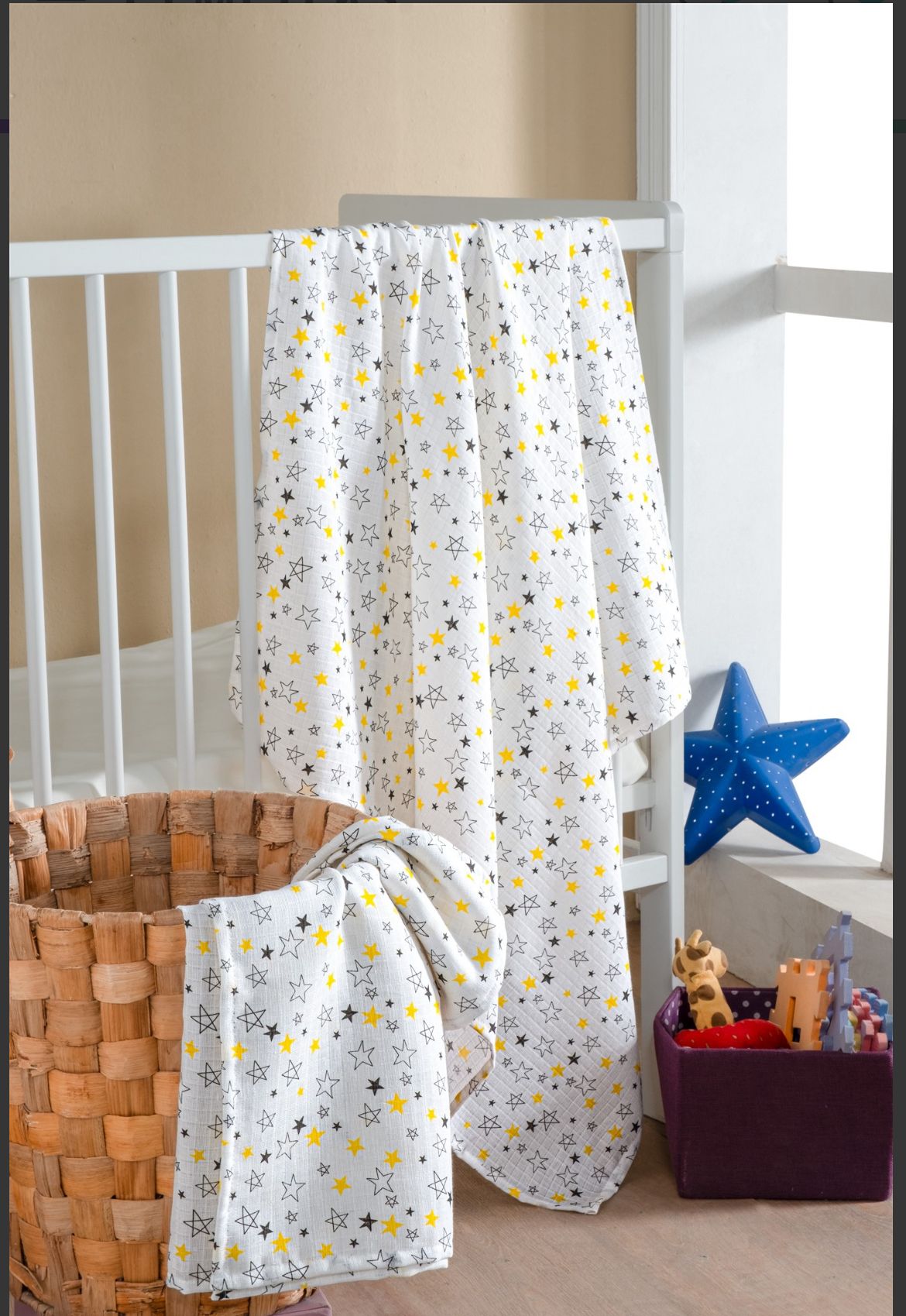 2'li %100 Pamuk Müslin Kumaş Tek Kat Bebek Örtüsü-Battaniyesi