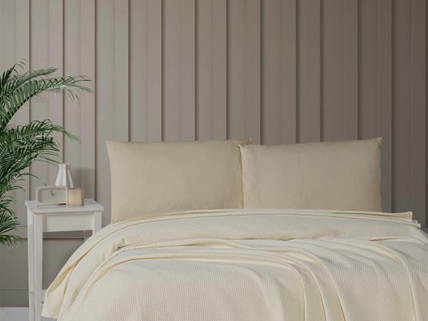 Polycotton Pike Takımı – %100 Pamuk Çarşaf ve Yastık Kılıfı, 4 Parça - Kahve Krem