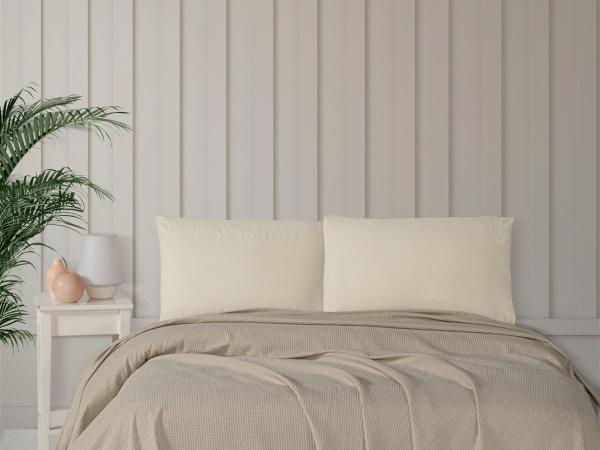 Polycotton Pike Takımı – %100 Pamuk Çarşaf ve Yastık Kılıfı, 4 Parça - Krem Kahve