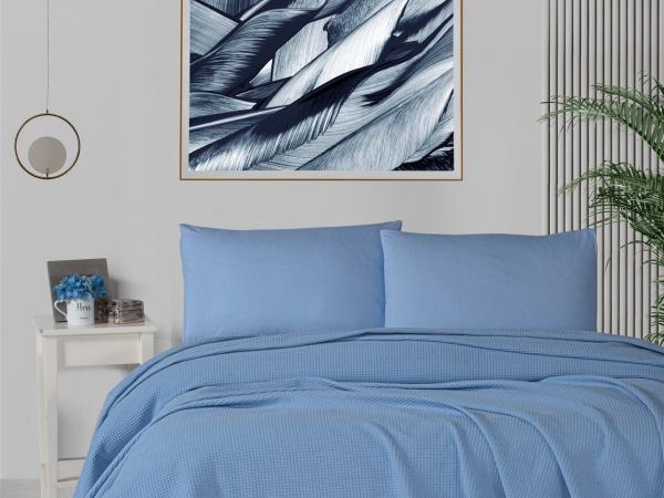 Polycotton Pike Takımı – %100 Pamuk Çarşaf ve Yastık Kılıfı, 4 Parça - Mavi