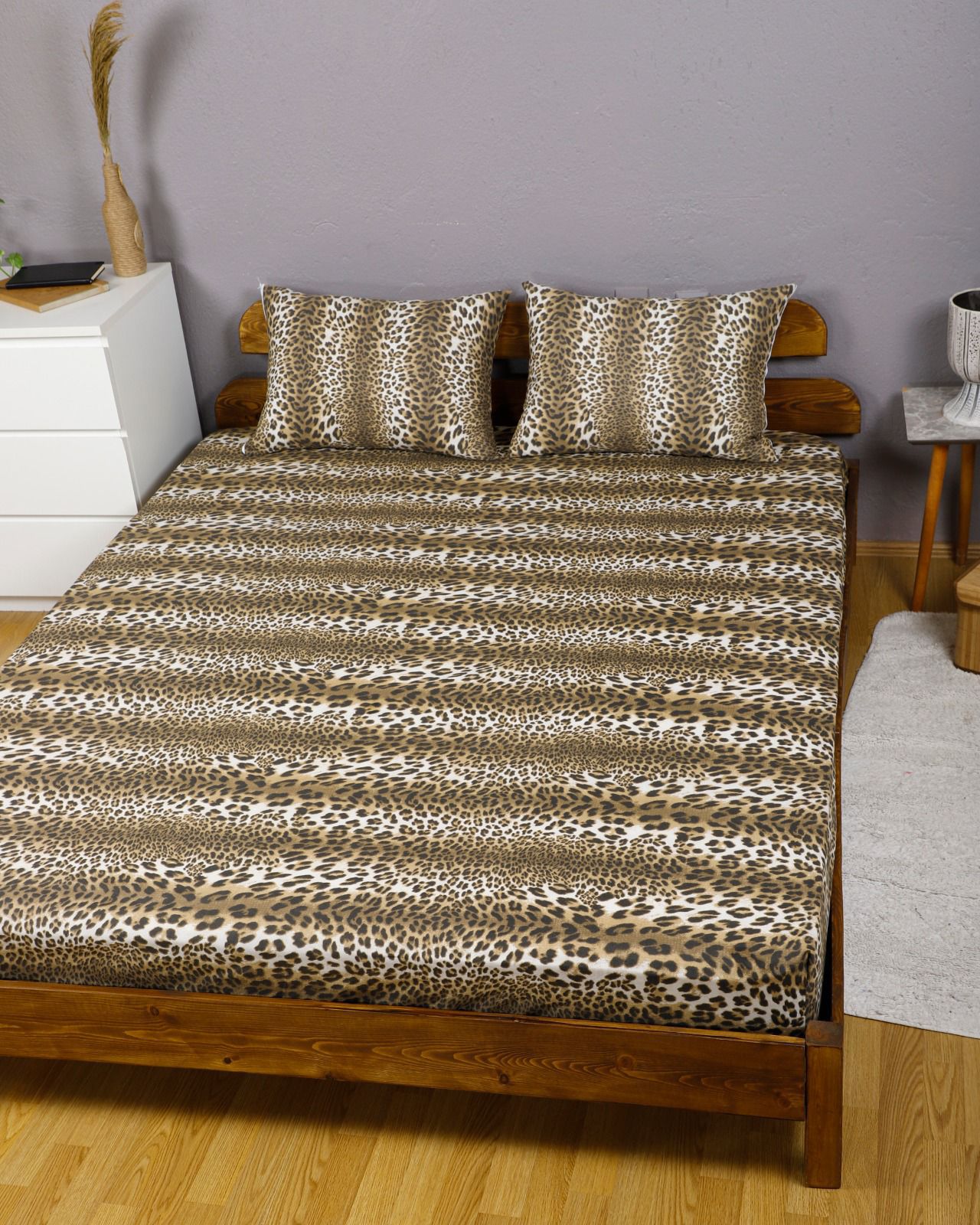 Rejenerik Kumaş Lastikli Çarşaf ve Yastık Kılıfı Seti – Trend Leopar