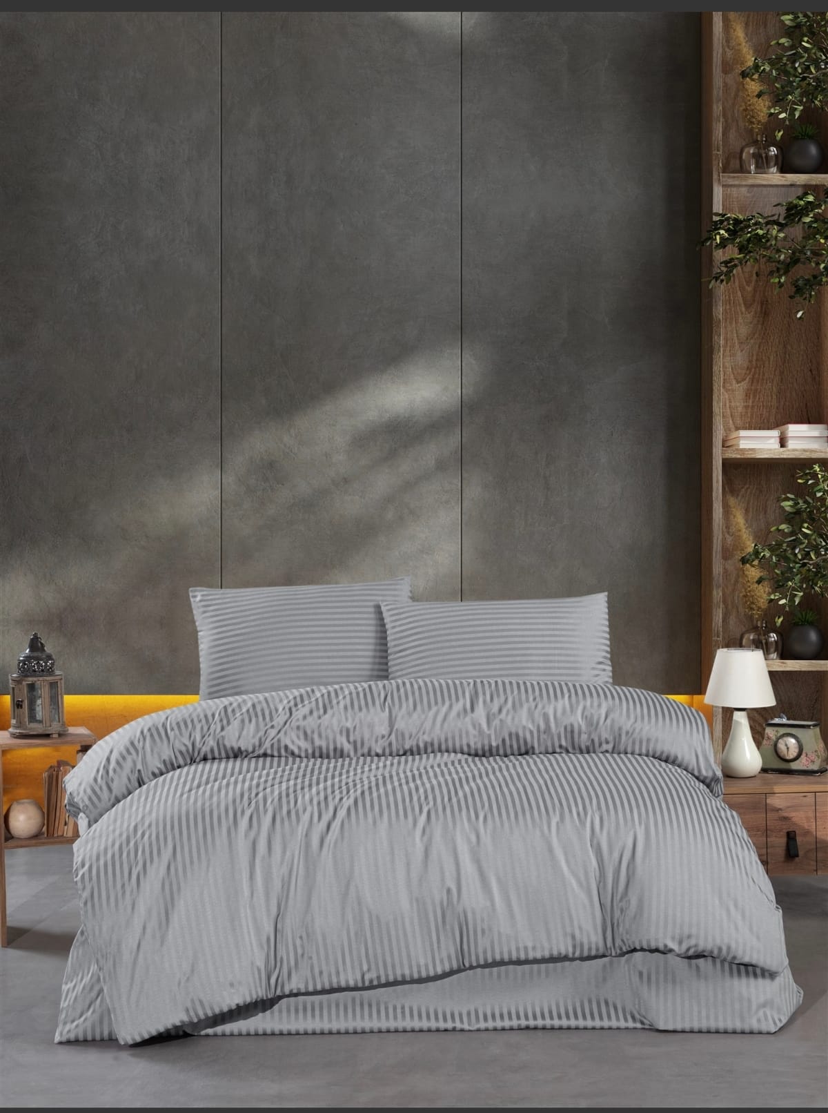 Gri %100 Pamuk Saten Nevresim Takımı