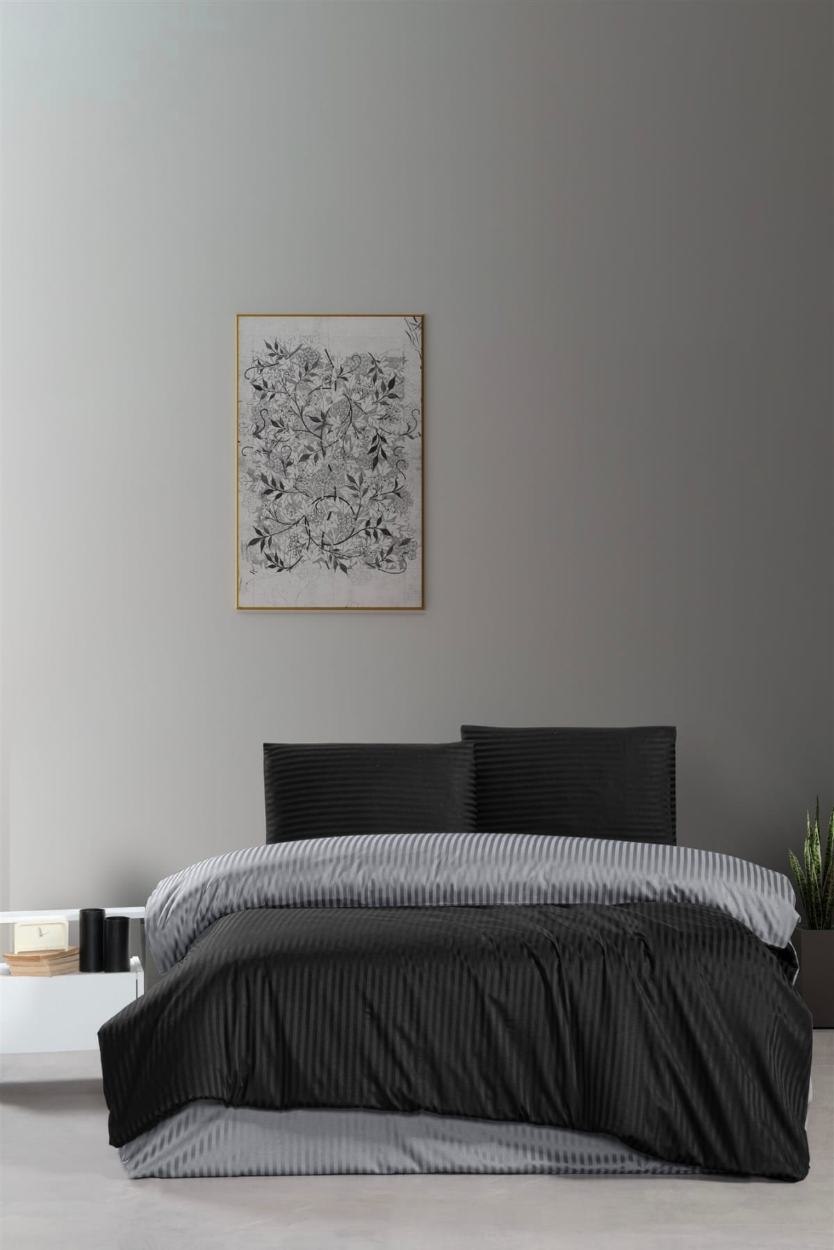 Siyah & Gri %100 Pamuk Saten Nevresim Takımı