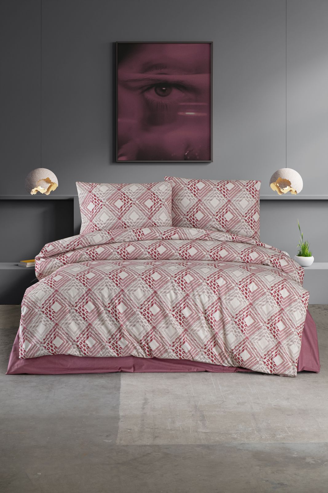 Bordo Desen %100 Pamuk Nevresim Takımı