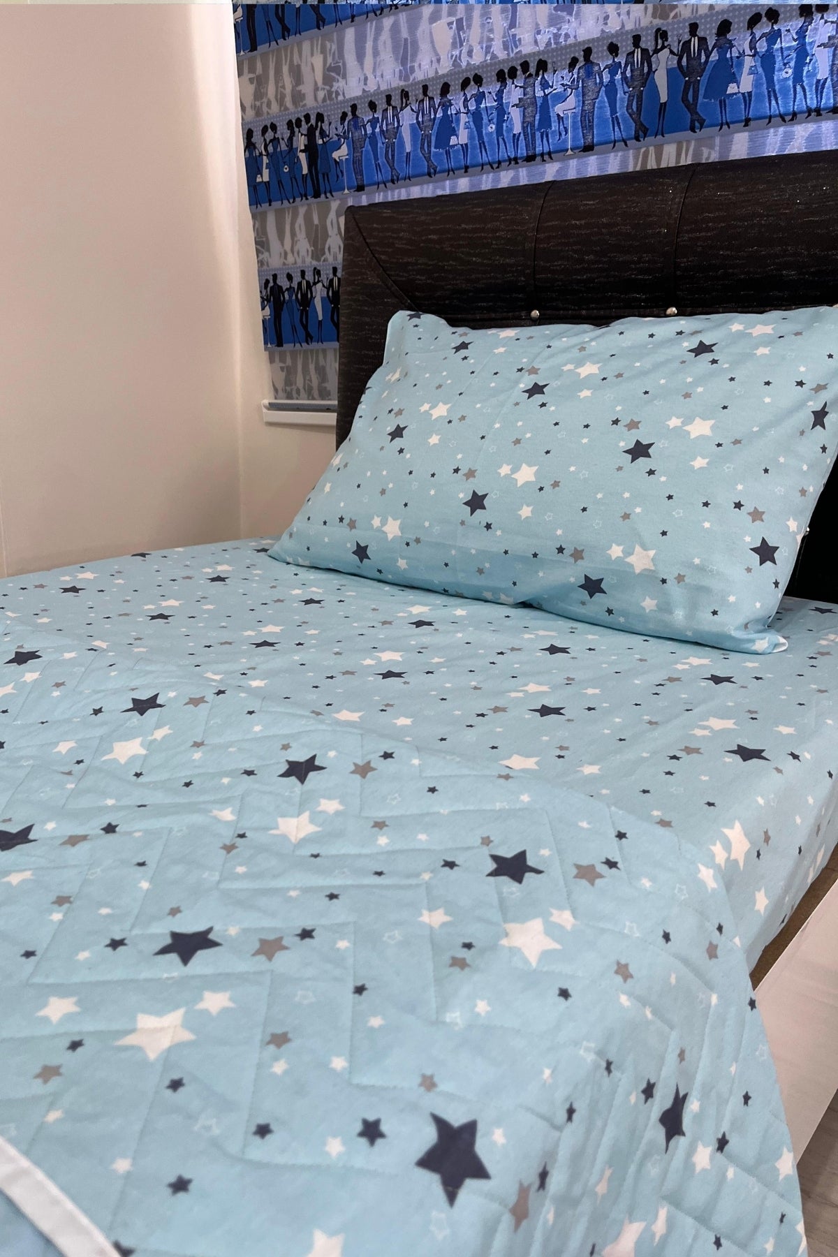 Tek Kişilik Kapitone Çok Amaçlı Yıldız Desen – Mavi Pike