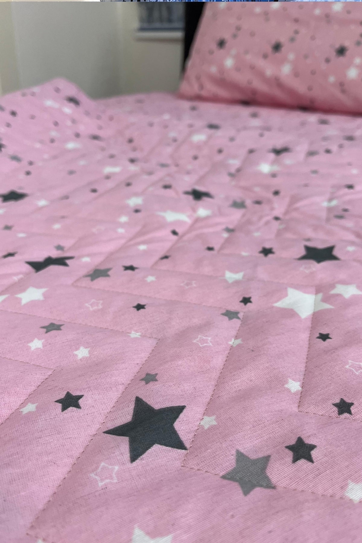 Tek Kişilik Kapitone Çok Amaçlı Yıldız Desen – Pembe Pike